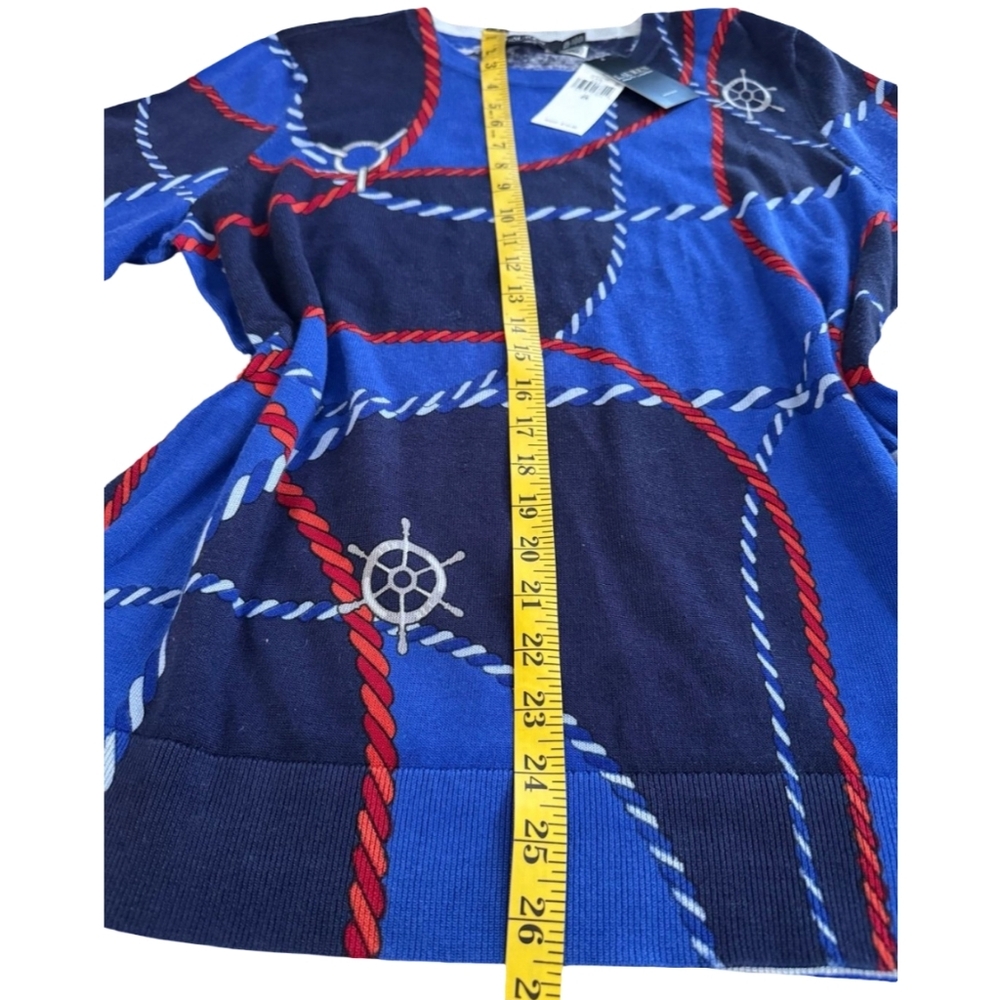 Lauren Ralph Lauren Nautical Rope Ship Wheel Crewneck Sweater Blue‎ Navy 2X New - Picture 9 of 12